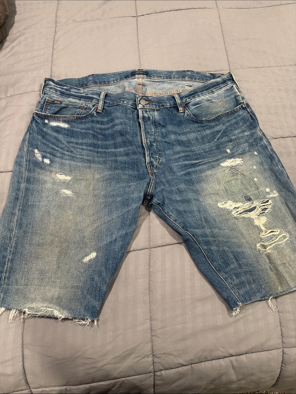 Men's Polo Distressed Blue Denim Shorts